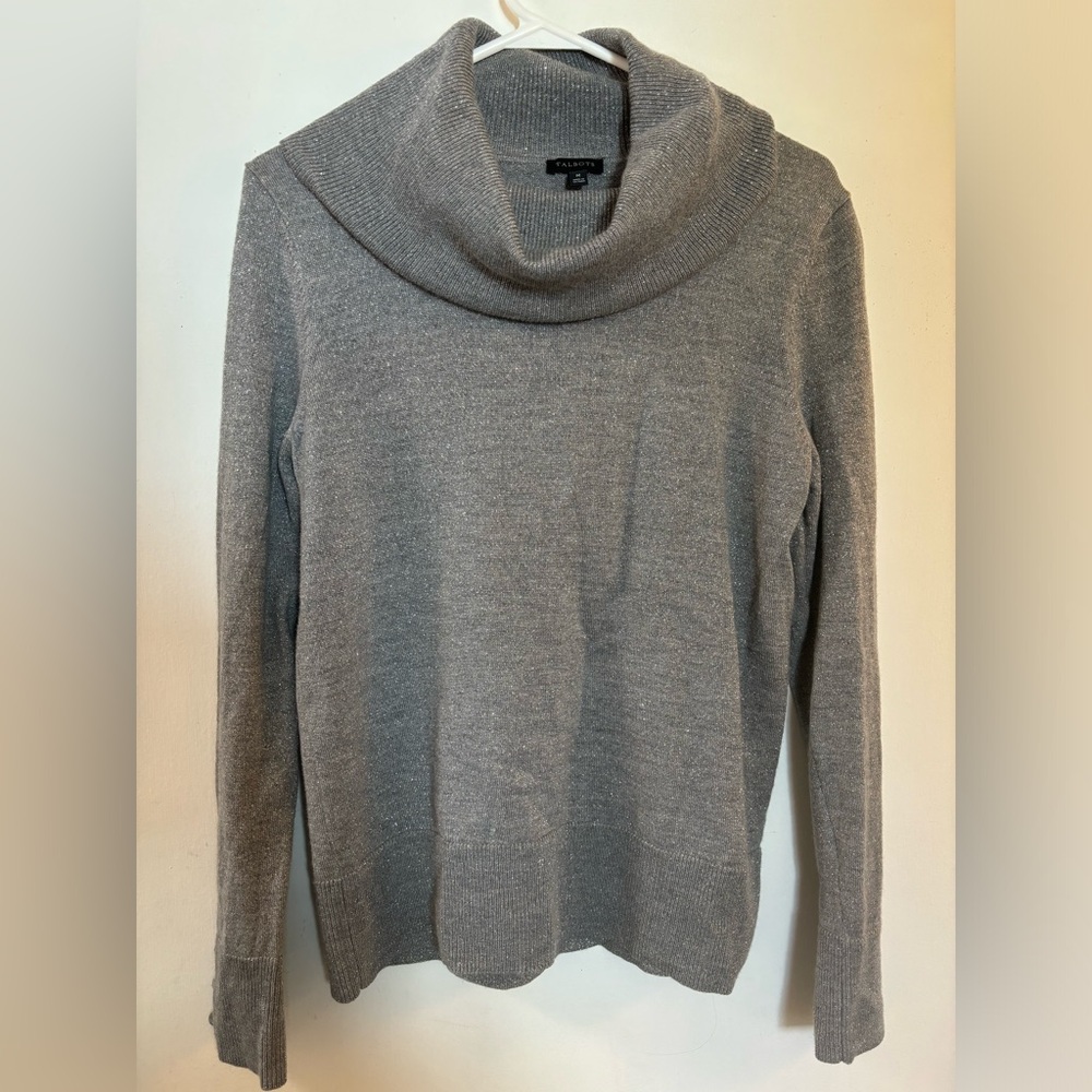 Talbots scoop neck long sleeve top • Size M • Gray, Silver glitter